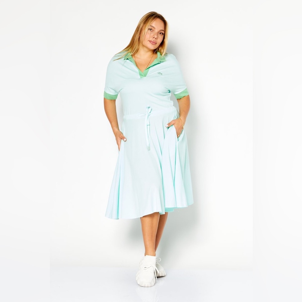 Lacoste embroidered logo short-sleeve polo dress, light blue and green, XS